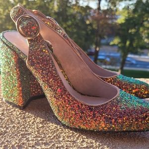 Holographic gold glitter sling back pumps 6.5 or UK 37.